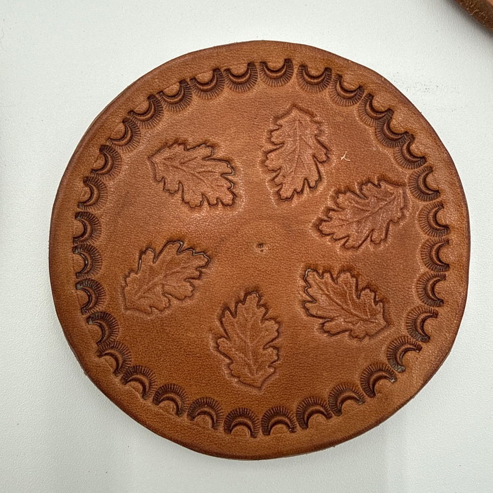 Vtg Lot of 8 Handmade Tooled Leather Drink Coasters Southwest Floral MCM